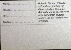 3 aus 13, Rückseite der Rubbelkarte